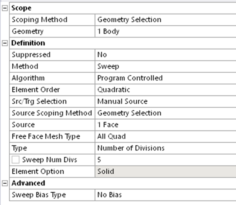 Sweep Mesh Settings